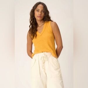 Saturday Sunday by Anthropologie V-Neck Slub Knit Tank Top in Mustard Yellow